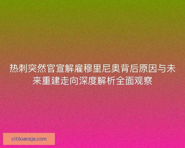 热刺突然官宣解雇穆里尼奥背后原因与未来重建走向深度解析全面观察